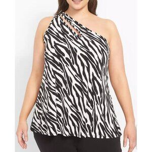 Lane Bryant One Shoulder Zebra Print Swing Tunic Top with Cutout Sz 18/20 EUC
